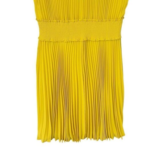 Nanette Lepore Smocked Neck Flattery MIDI Dress Pleated Mock Yellow Size 14 - Picture 8 of 10